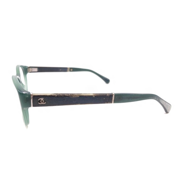 Chanel Green Oval Eyeglasses Frames 53-16 135 Italy Designer Fashion Leather - Picture 7 of 12